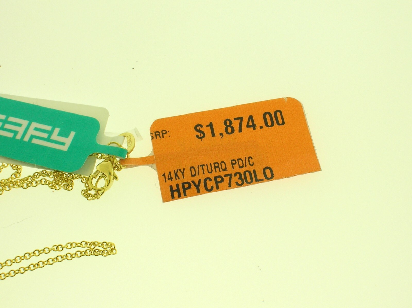 EFFY 14K GOLD CHAIN NECKLACE TURQUOISE EVIL EYE PENDANT 0.17 CTW DIAMONDS – NEW!