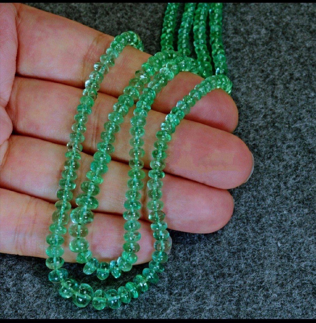 Natural 2.5mm-5mm Fine Clear Colombian Emerald Smooth Rondelle Beads 16″ Strand