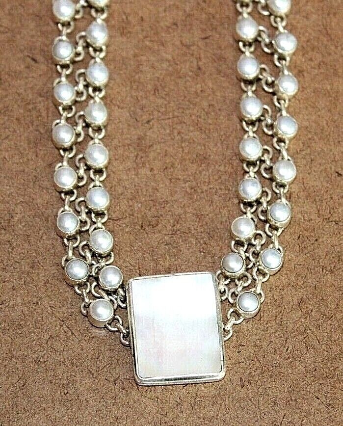 HTF ExEx Claudia Agudelo Sterling Silver Bezel Set Pearl Toggle Necklace [062WEI
