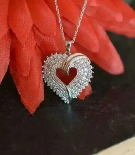 2Ct Round Cut Lab Created Diamond Cluster Heart Pendant 14K White Gold Finish