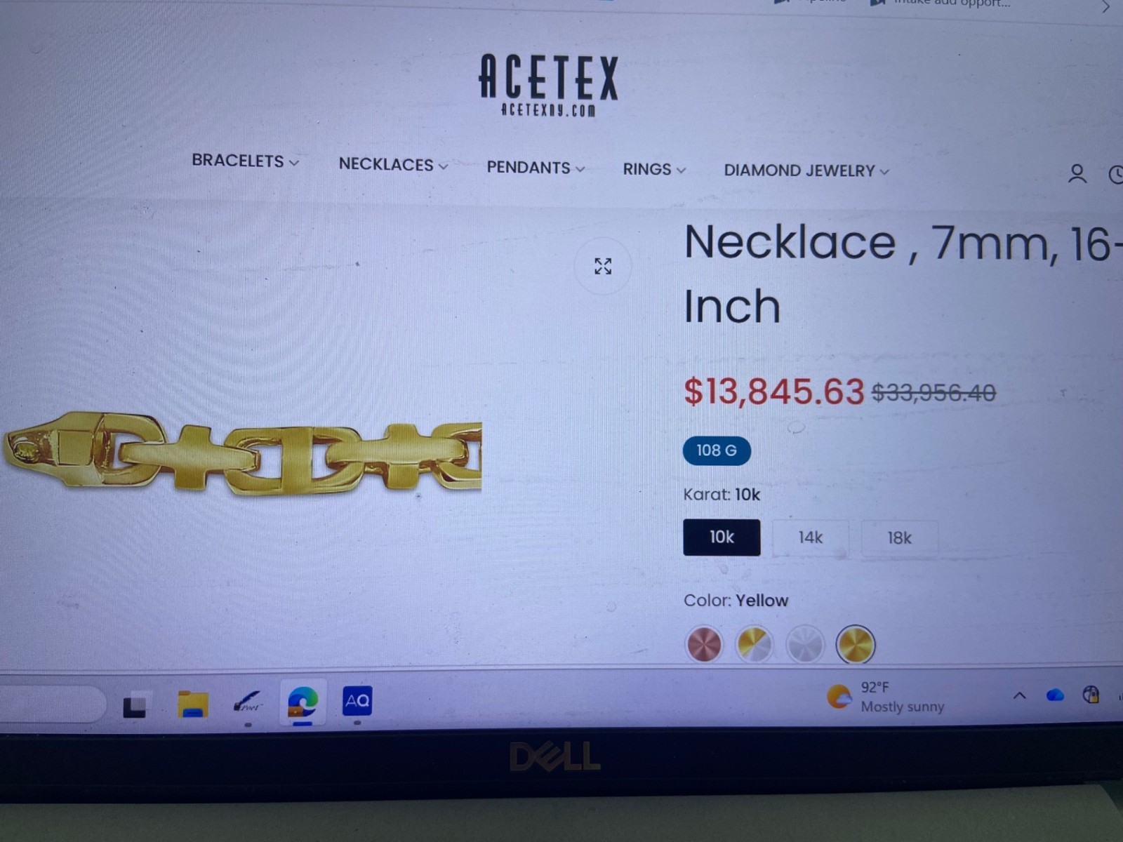 10k Yellow Gold Necklace Anchor Bullet Mariner