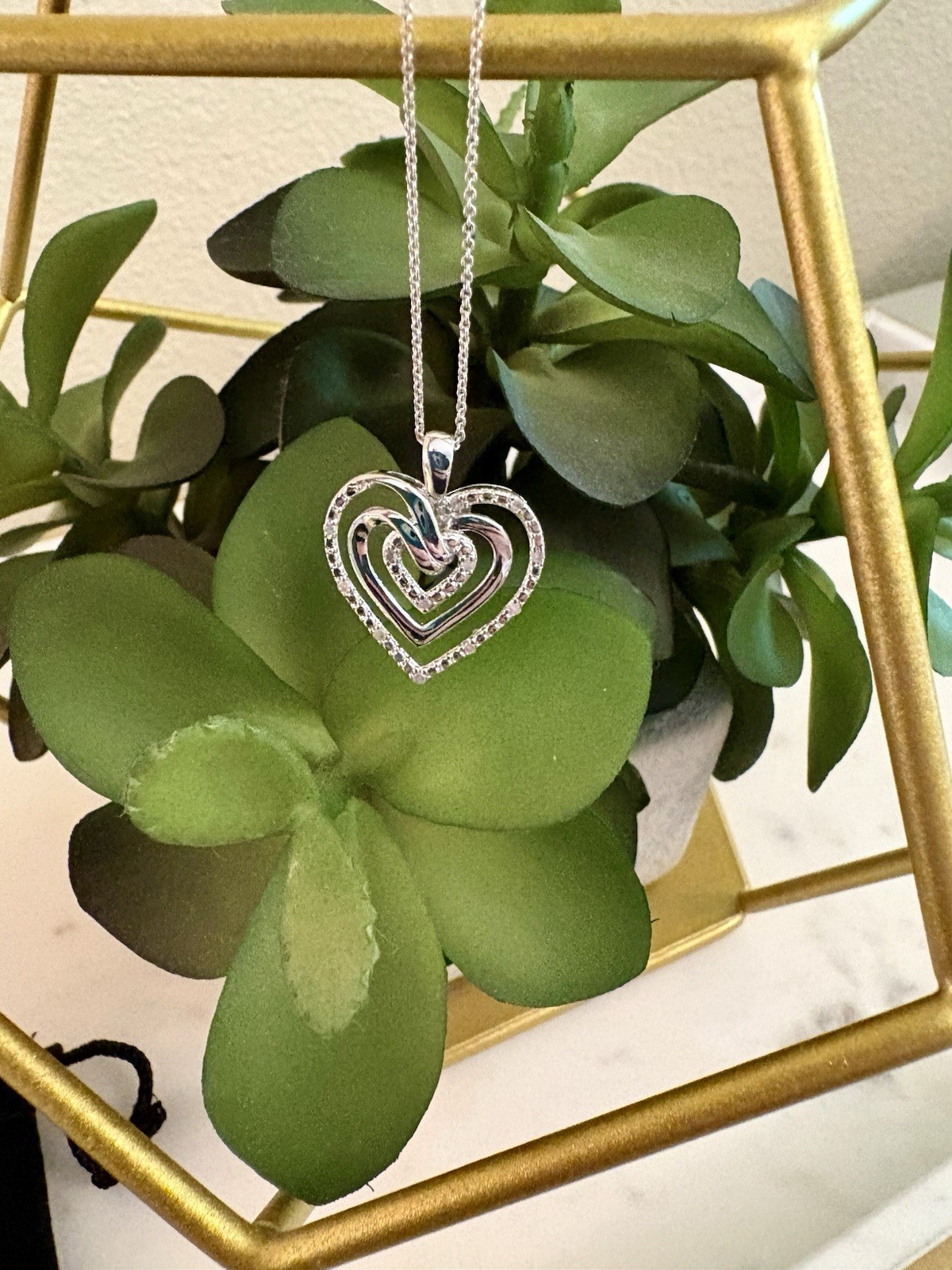 Triple Heart Diamond Pendant 18″ Sterling Silver Necklace (1/10 ctw) NWT. Macy’s