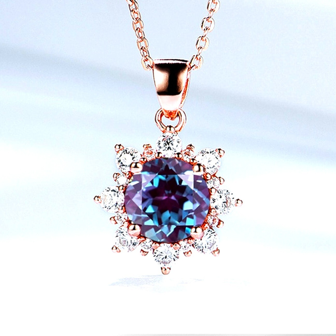 Lab Grown Color Change Alexandrite Pendant Rose Gold Vermeil , June Birthstone