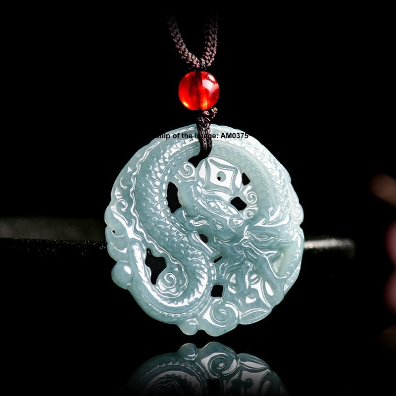 Natural Grade A Jade Jadeite ICY BLUE JADE Special Dragon Round Pendant