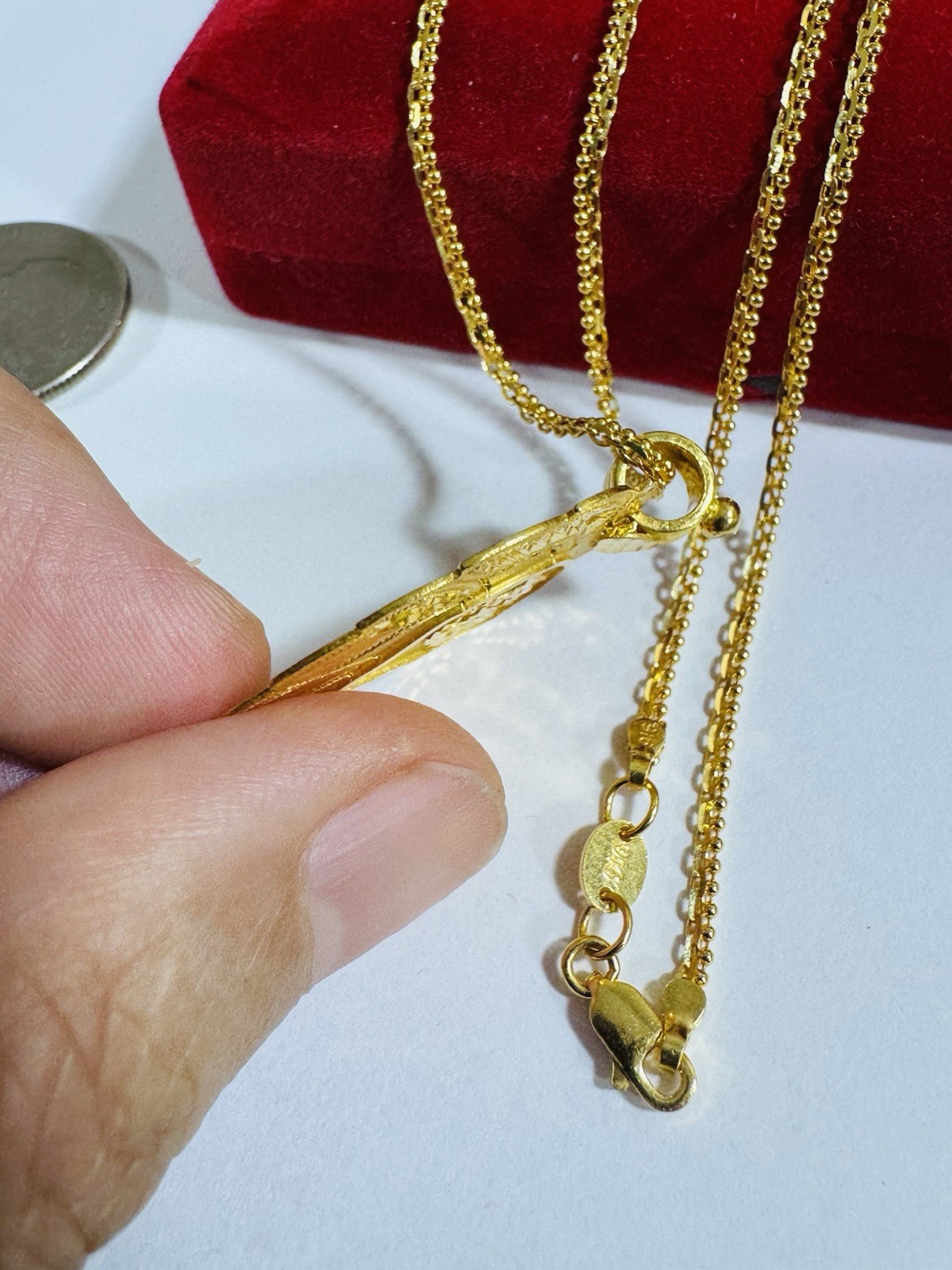 Saudi Dubai 22K Solid 916 Real Gold Leaf Flower Necklace 20” Long 12.1g 2.2mm