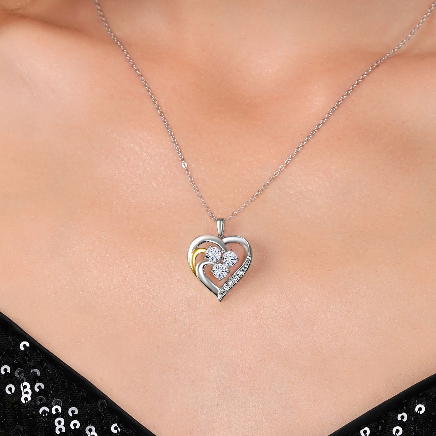925 Sterling Silver and 10K Yellow Gold Pendant Near Colorless (GH) Moissanite