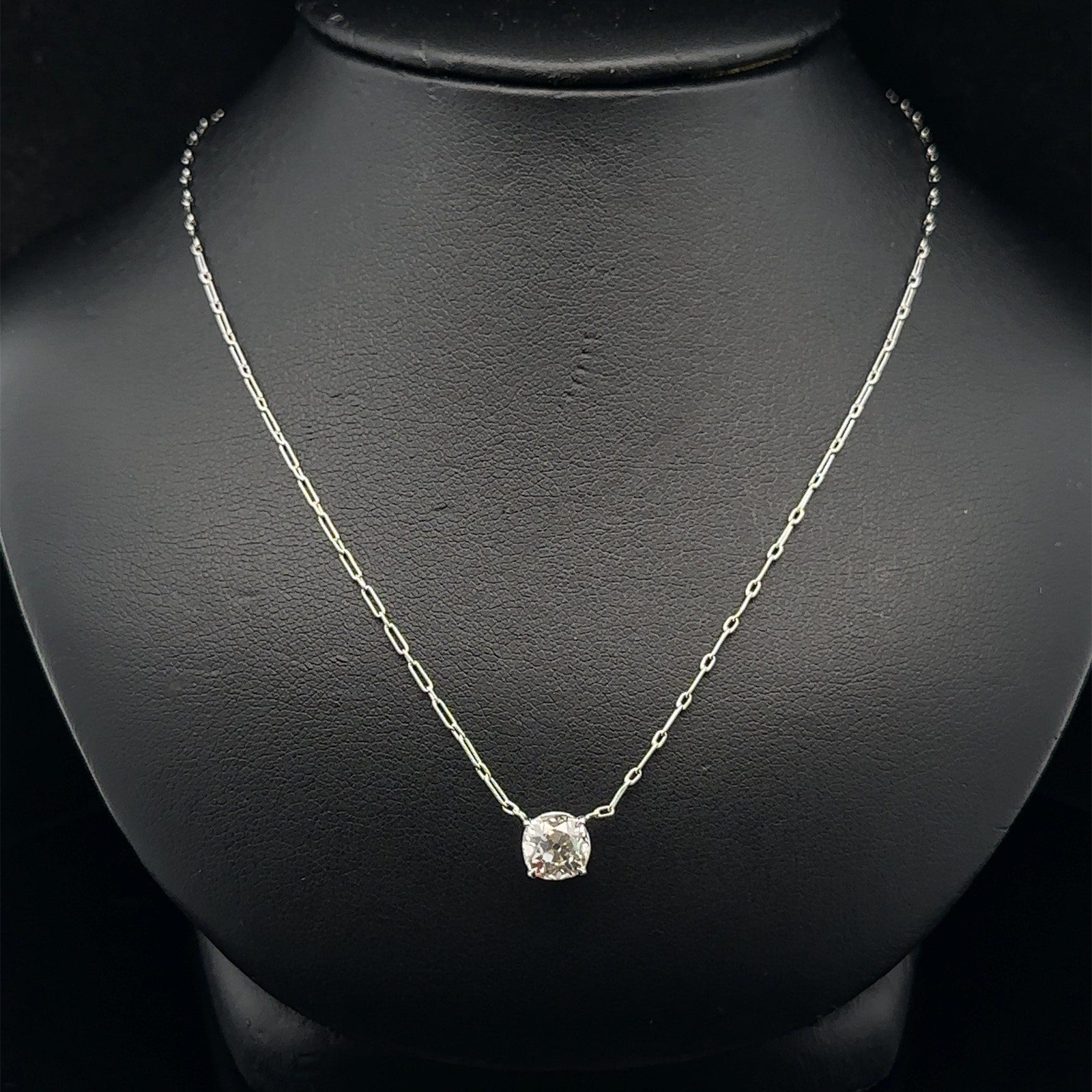 Antique Platinum GIA 1.20ct Old Mine Diamond Solitaire Pendant Handmade Necklace