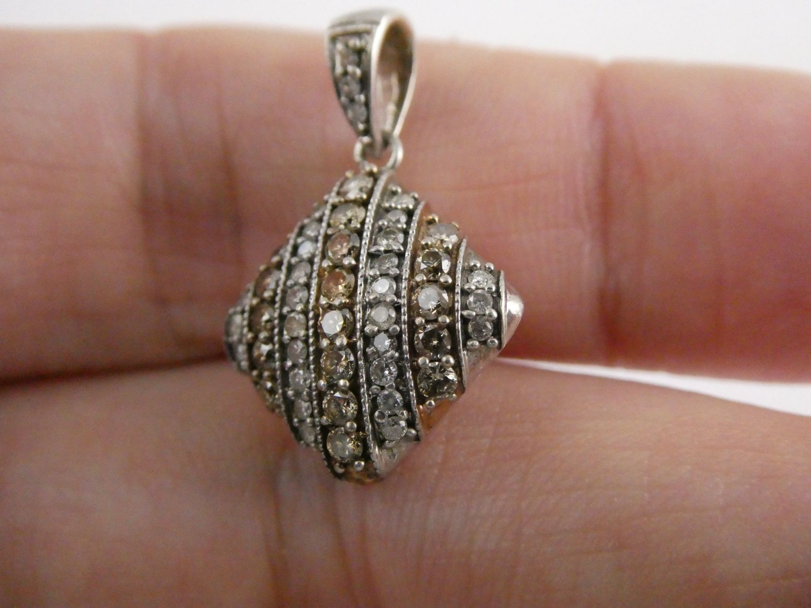 JS India Sterling Silver Lab Created Yellow White Diamond Pendant 925 2g 7/8 In