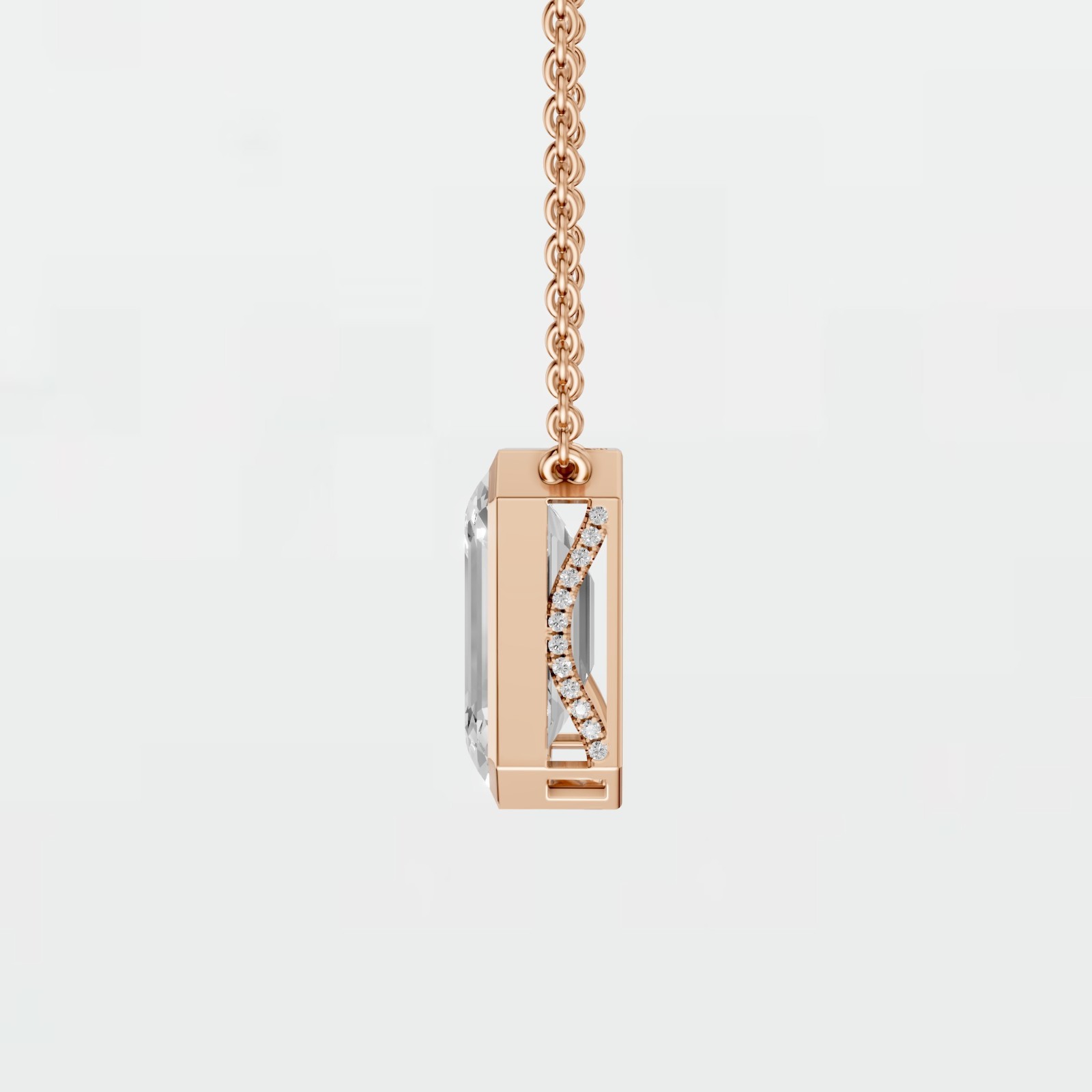 Bezel Emerald Cut Lab Grown Diamond 12.13 CTW Hidden Halo Pendant Necklace