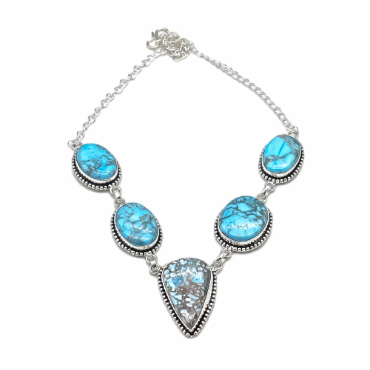 Natural Turquoise Gemstone Necklace 925 Sterling Silver Jewelry S-18″ Women Gift