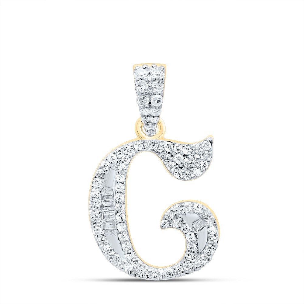 0.24 Ctw Natural Diamond Baguette Hiphop Initial Letter G Pendant 10k Yellow Gol