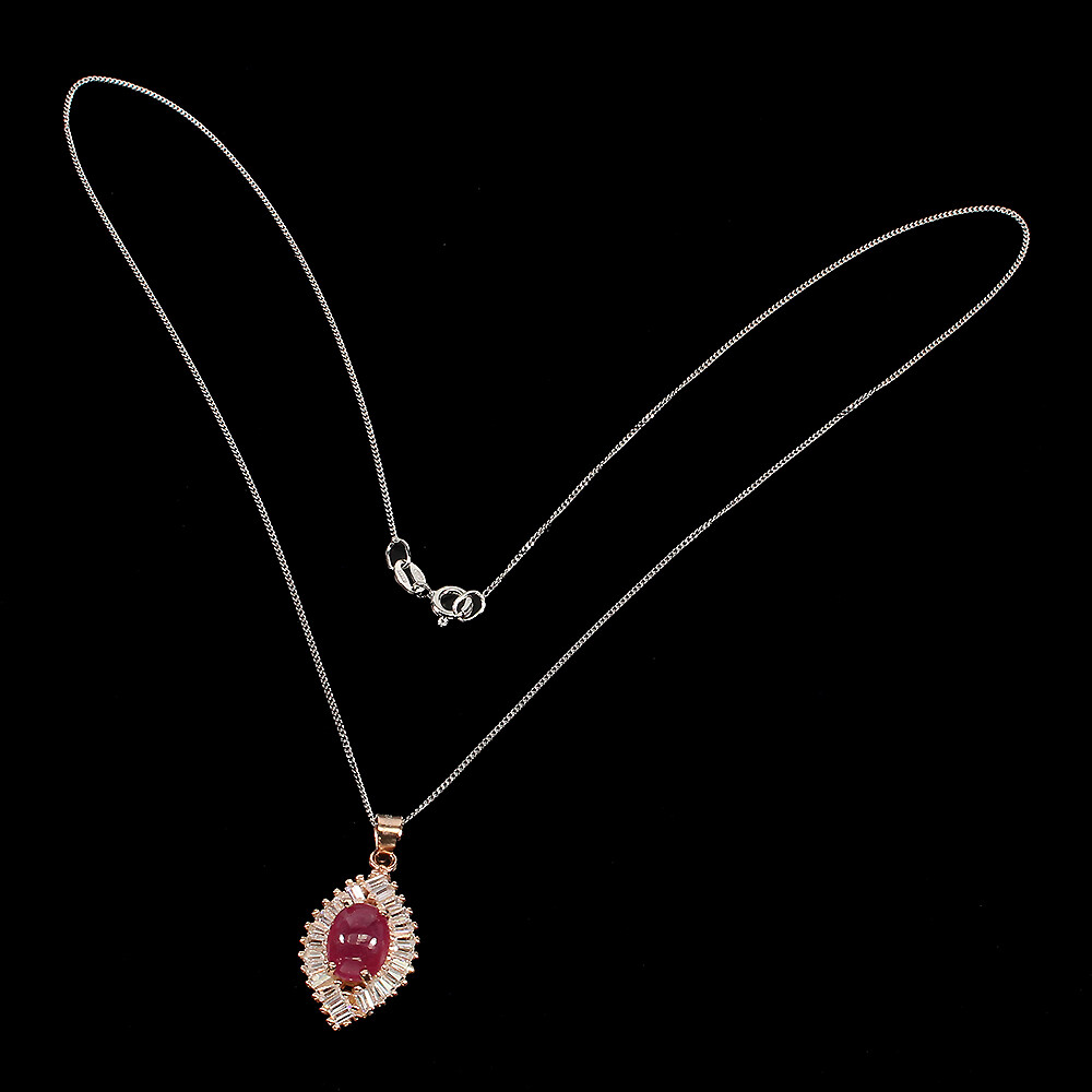 925 Sterling Silver Necklace Oval Ruby 9x7mm Natural Gemstone Jewelry 18 Inch