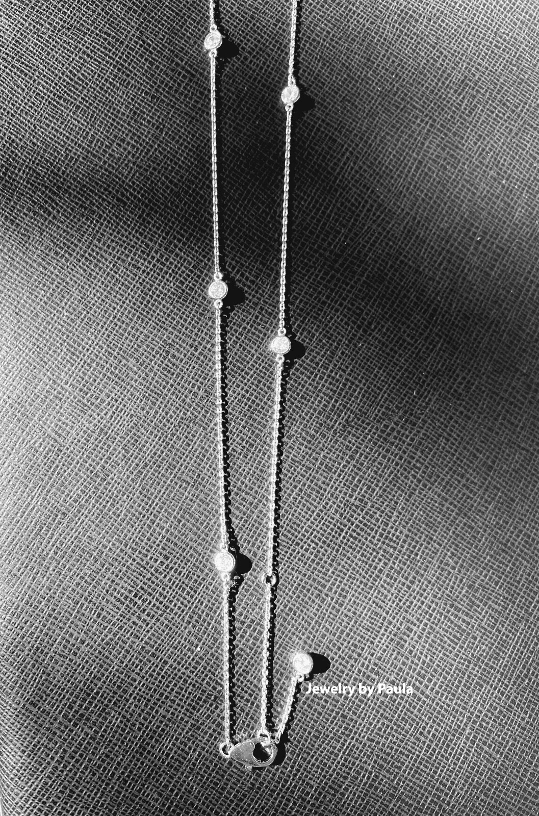 3CT Created Diamond By The Yard Station Necklace 14k Yellow Gold Bezel Chain 18″