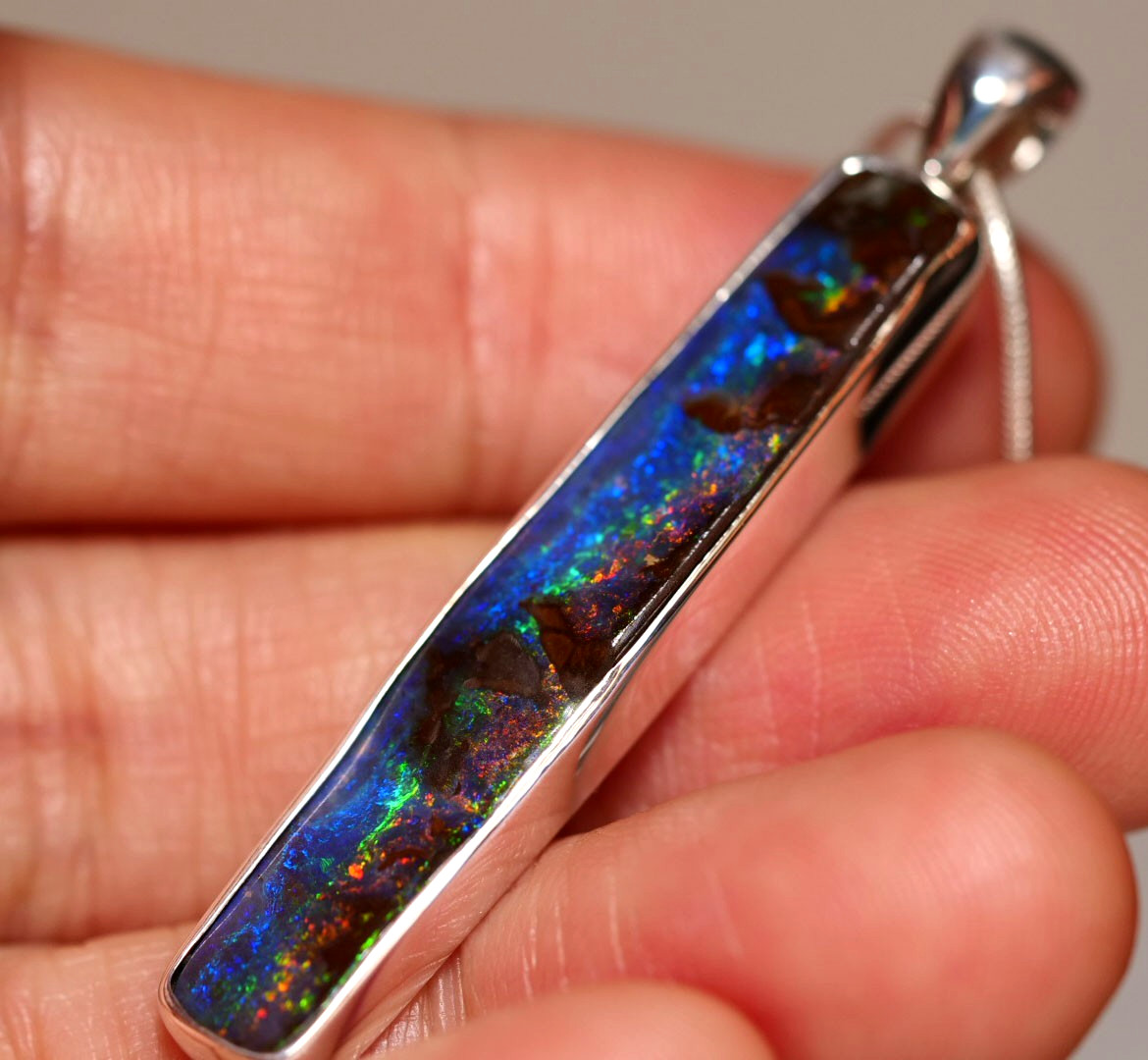 BIG Australia Natural Queensland Solid Boulder Opal Silver 925 Pendant Hallmark
