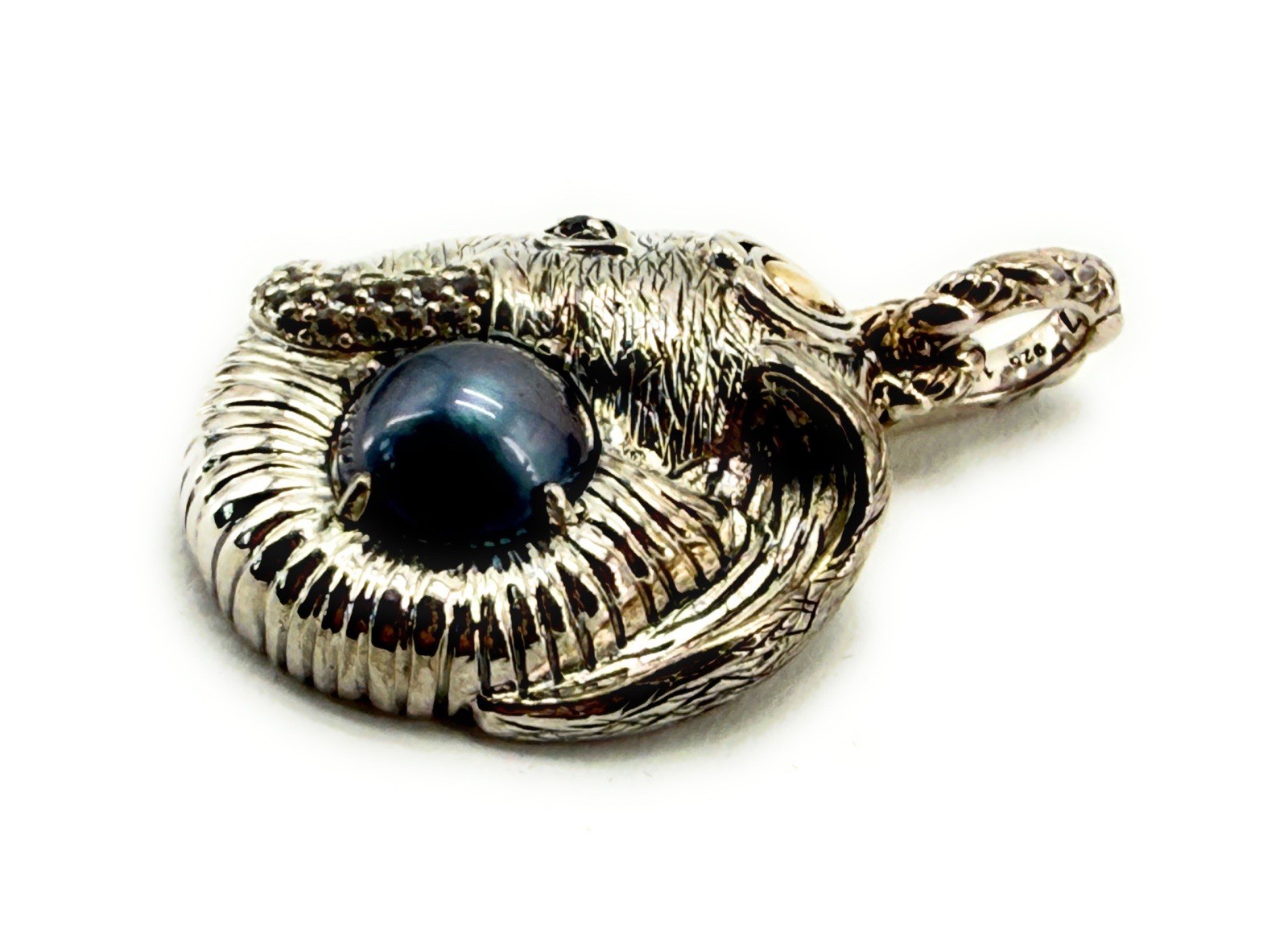 JAI John Hardy 925 Sterling Silver 14k Gold Elephant Pendant Enhancer Pearl 1″