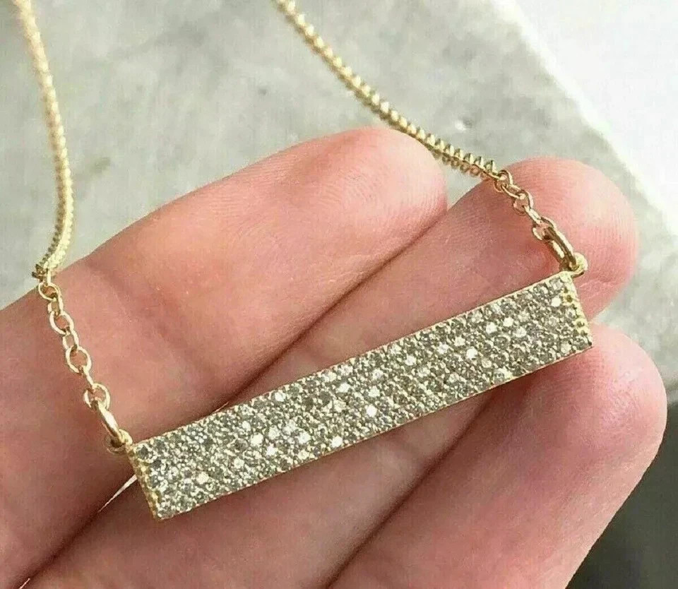 2.00 Ct Round Cut Real Moissanite Bar Christmas Pendant 14K Yellow Gold Plated