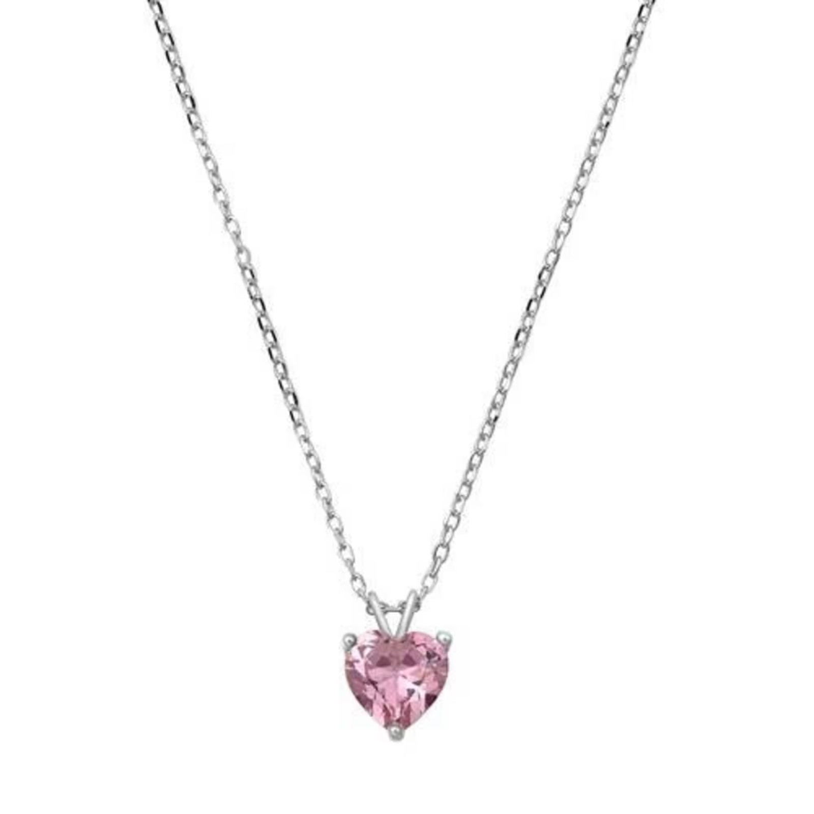 Genuine Pink Sapphire Heart Solitaire Pendant Necklace in Solid Sterling Silver