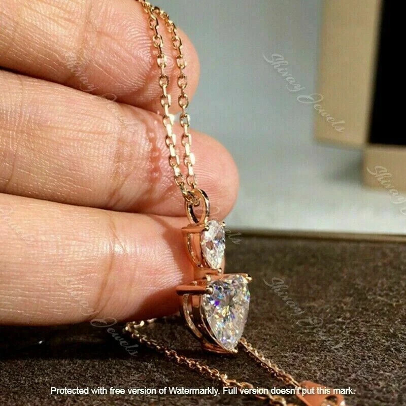 2.50Ct Heart Cut VVS1/D Diamond Drop Pendant 14K Rose Gold Finish 18′ Free Chain