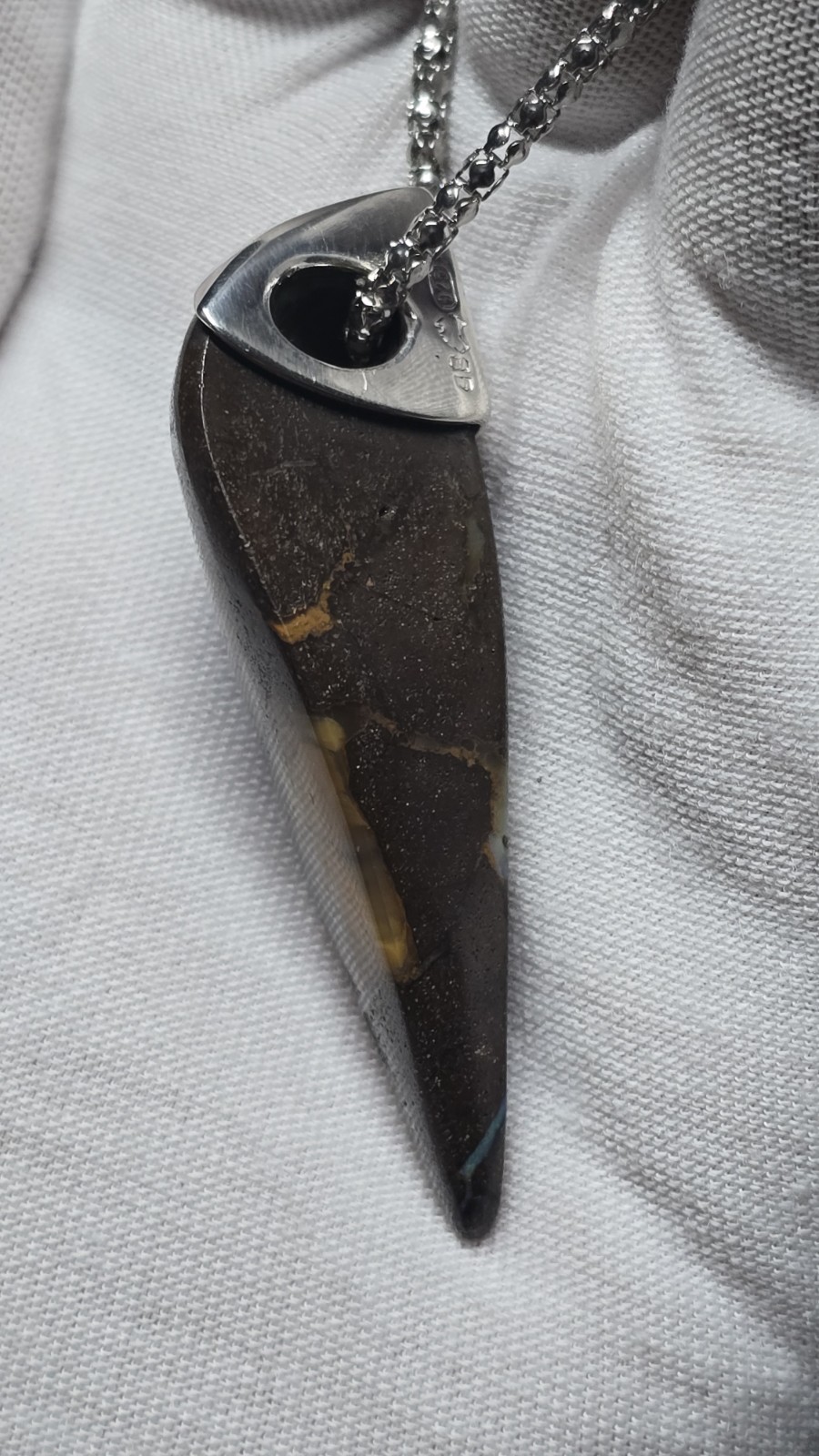 Australian Made Solid Boulder Opal Large Silver 925 One Of A Kind Pendant