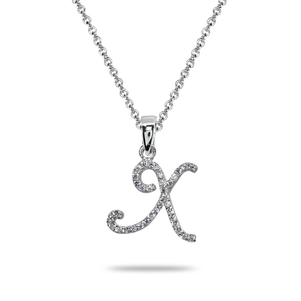 Sterling Silver CZ X Letter Initial Alphabet Name Personalized Pendant Necklace