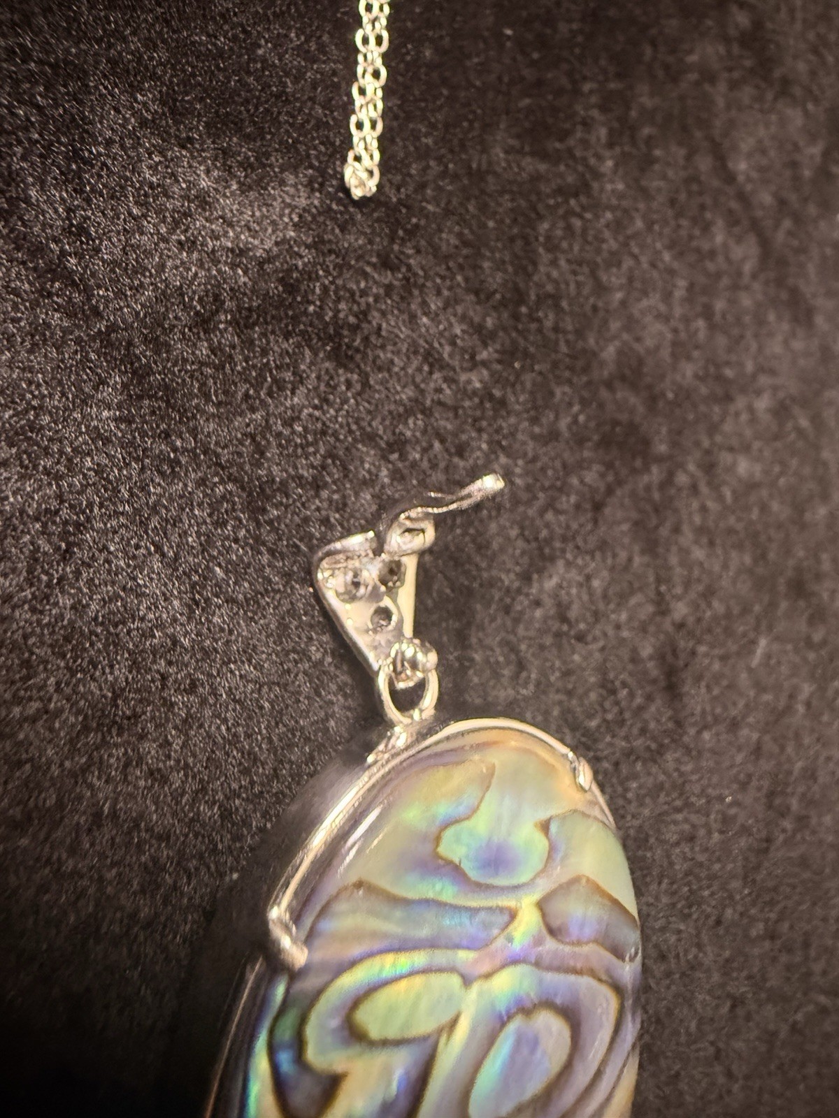 925 Sterling Silver Reversible Abalone Turquoise Oval Pendant Necklace 24” BBJ