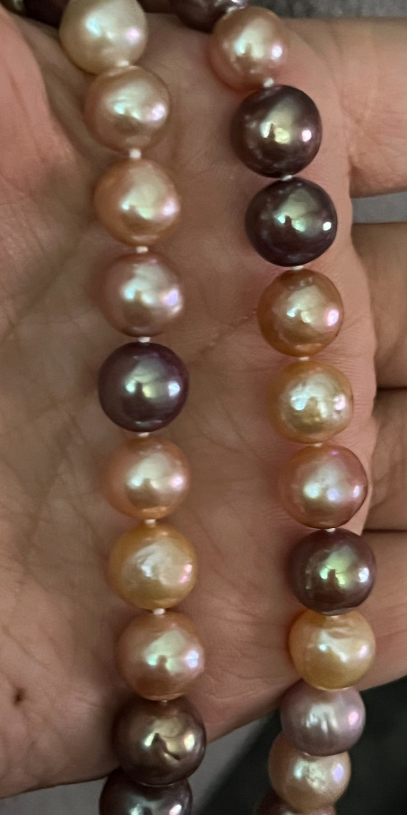 Large Edison Pearl Necklace S925 Toggle Clasp Metallic Candy 45cm Cert