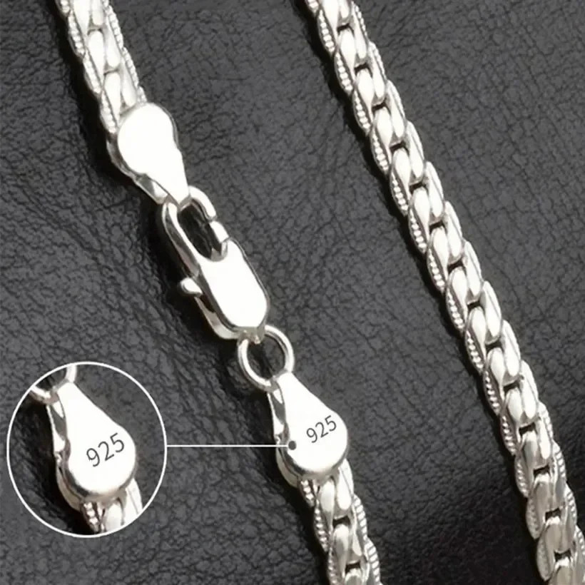 925 Sterling Silver 18K Gold Full Sideways Figaro Chain Necklace for Woman Man F
