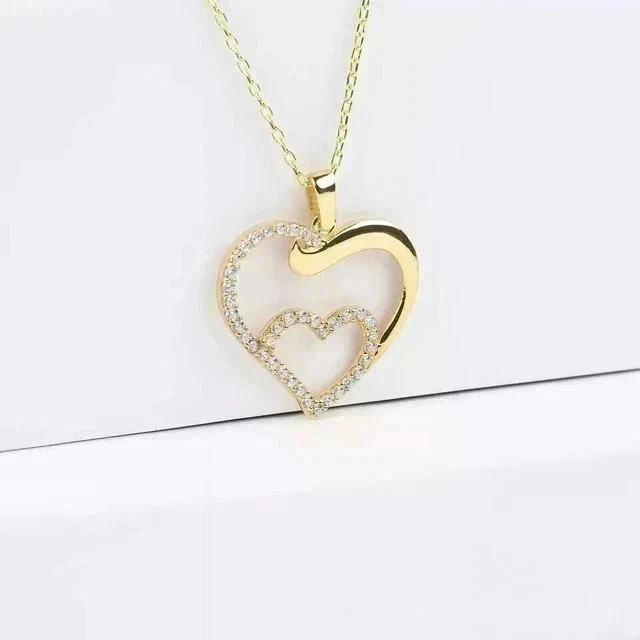 2 Ct Round Cut Lab Created Diamond Women’s Heart Pendant 14K Yellow Gold Plated