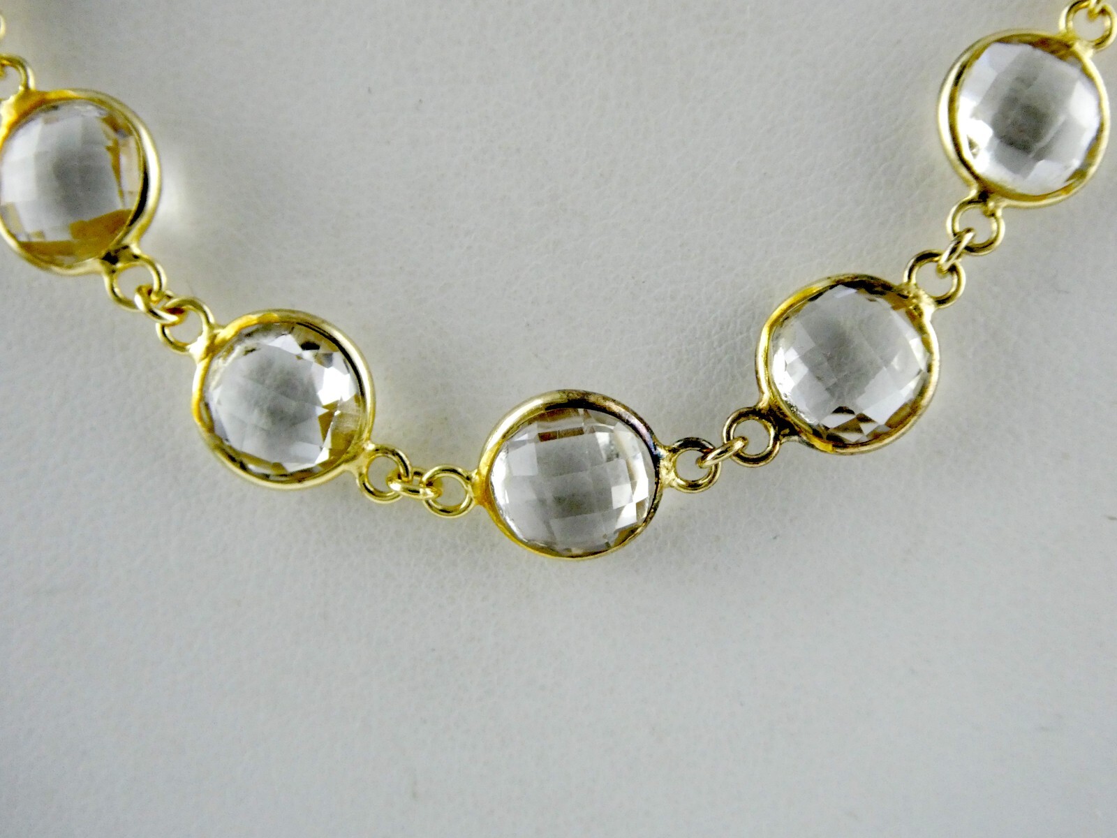 Designer A Gilt Sterling Silver Faceted White Topaz Link Chain Necklace 925 19In