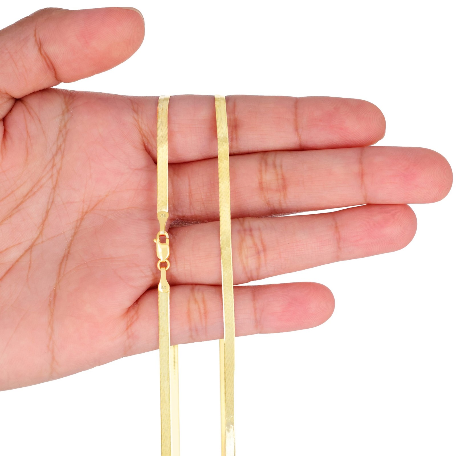 10K Yellow Gold Solid 3mm High Polish Herringbone Chain Womens Necklace 16″- 24″