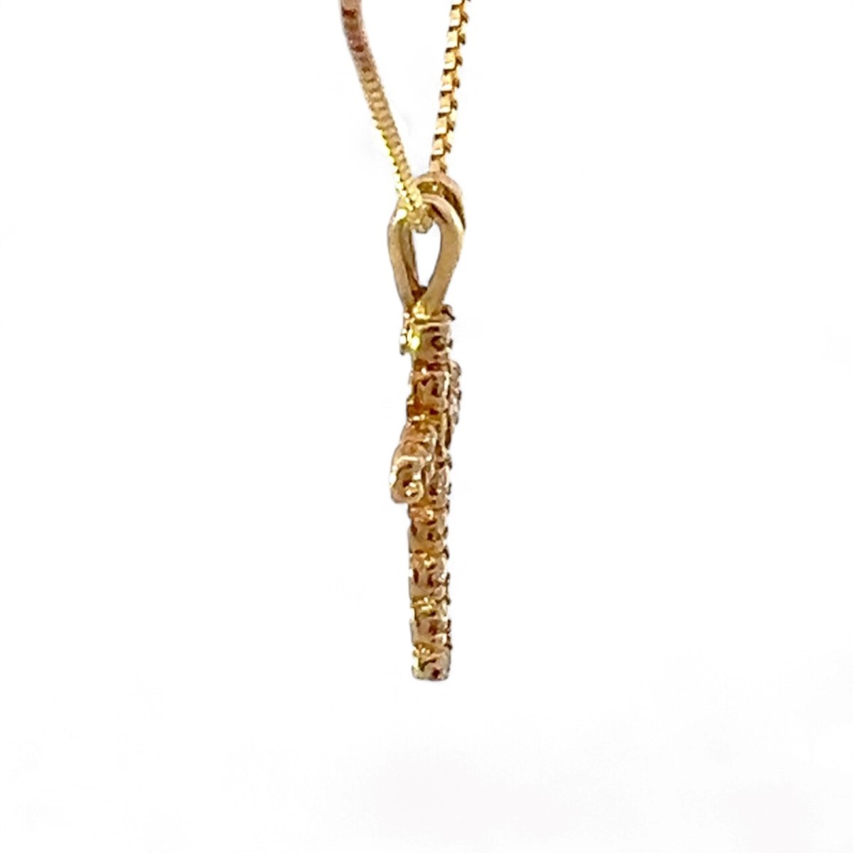 14k Yellow Gold 1/10ctw Diamond Cross Pendant with Box Chain 24in (KS1025814)