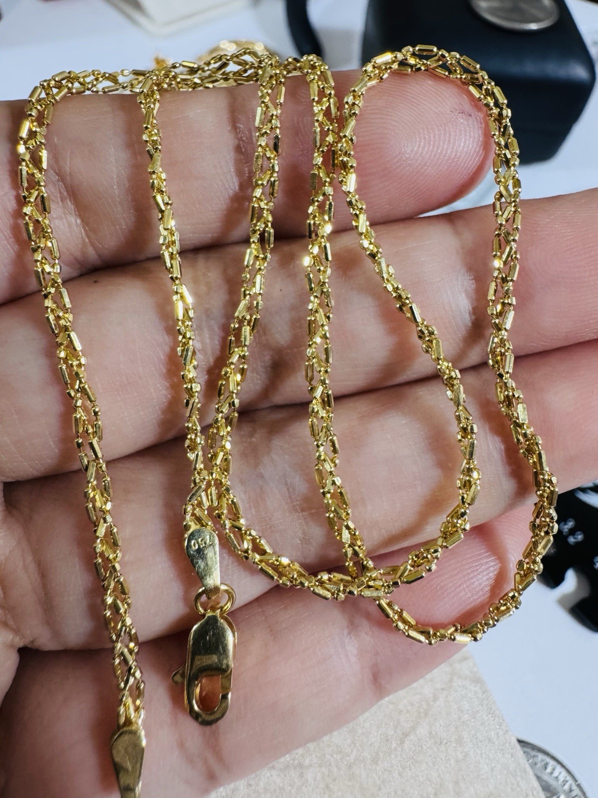SOLID 18K 750 Gold Beads Chain Necklace 16”/16.5” Long 5.2g 2.5mm Choker WOMENS