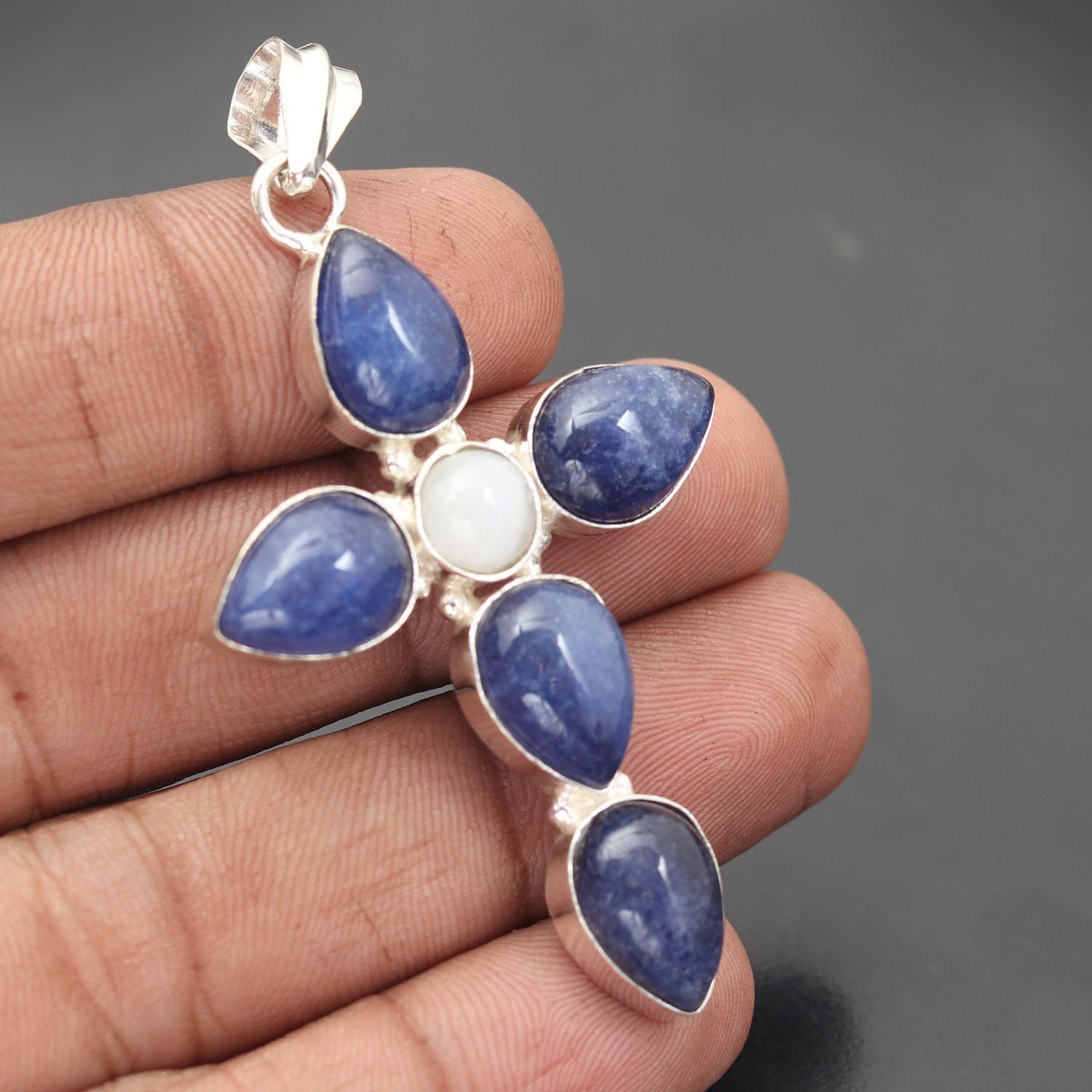 Blue Onyx Gemstone 925 Sterling Silver Handmade Pendant Jewelry Gift For Love