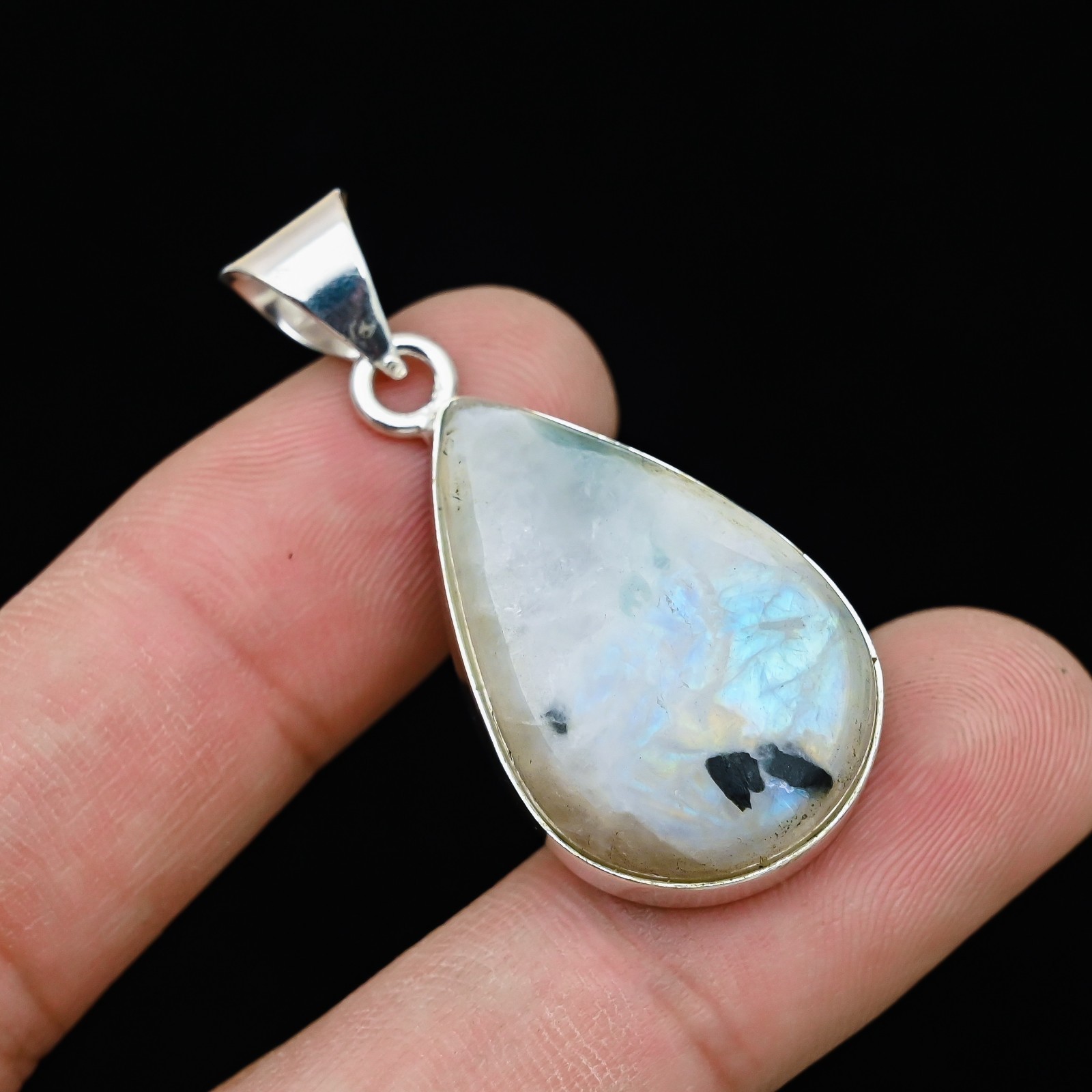 Rainbow Moonstone Gemstone 925 Sterling Silver Handmade Pendant Jewelry Gift For