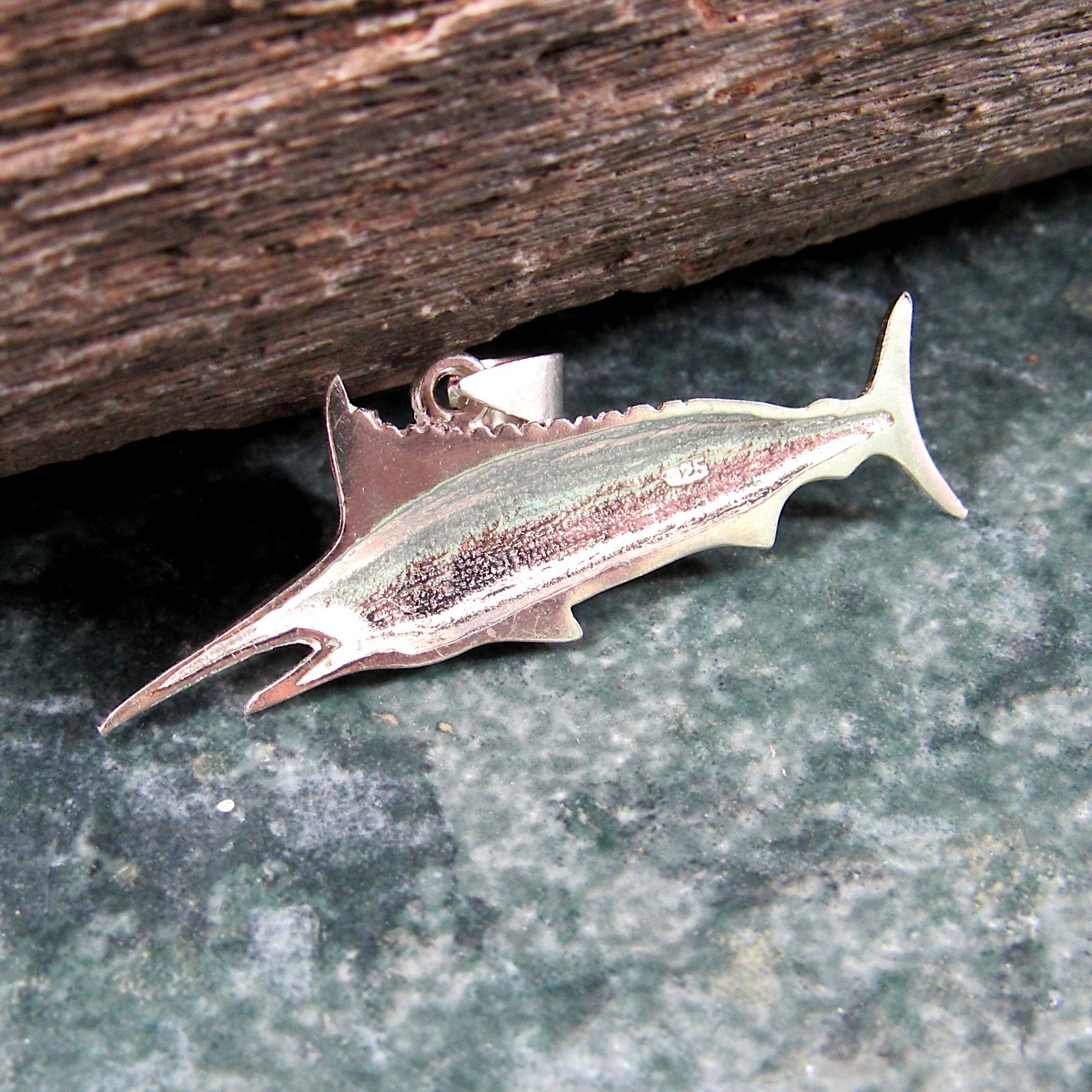 Solid 925 Sterling Silver Swordfish Marlin Pendant Men’s Nautical Jewelry Gift