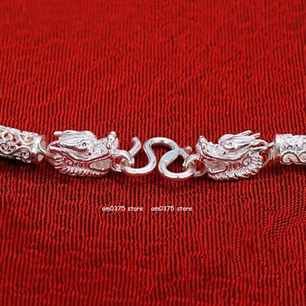 Pure 999 Fine Silver Chain Men Women 6mm Propitious Cloud Dragon Head Necklace