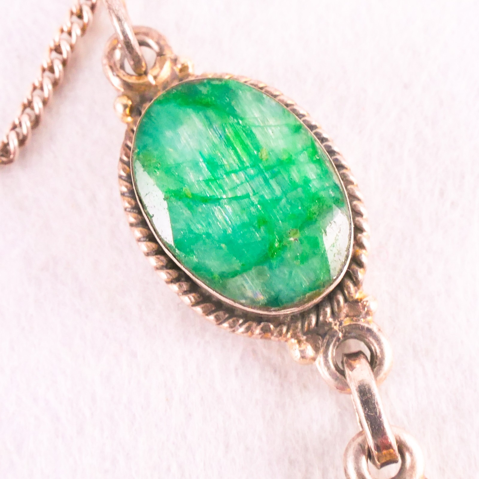 925 Sterling Silver Faceted Raw Emerald Y Drop Necklace 16-17″ 26.94 Grams