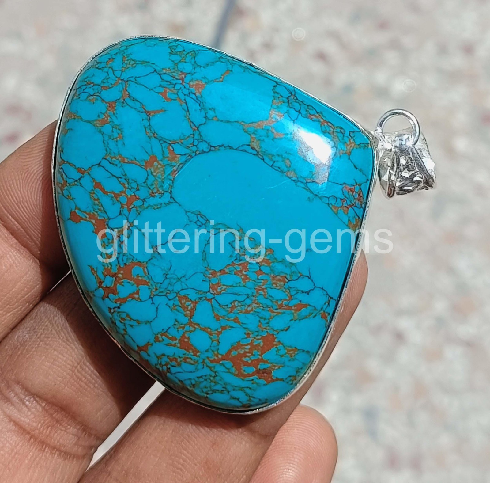 Natural Blue Turquoise 152 Ct Pear Shape 925 Silver Pendant IGL Loose Gems 6YHW
