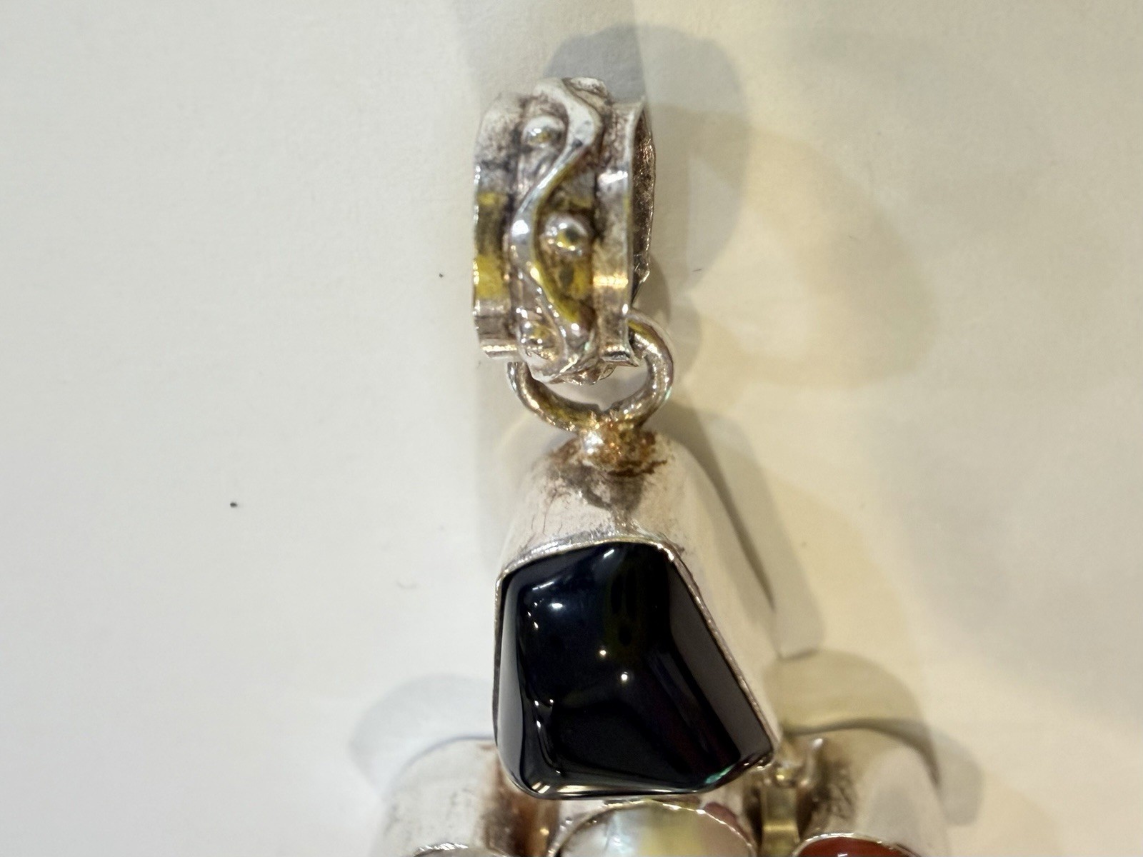 Unique Sterling Silver 925 Gemstone Pendant Agate Onyx Moonstone Pearl Carnelian
