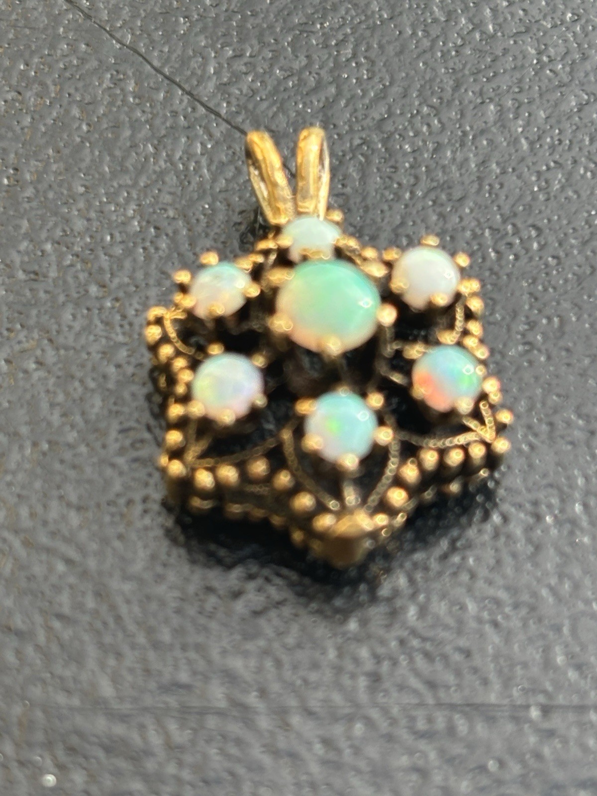14K Australian Opal Pendant Opal Cluster, Flowers 7 Necklace , Vintage