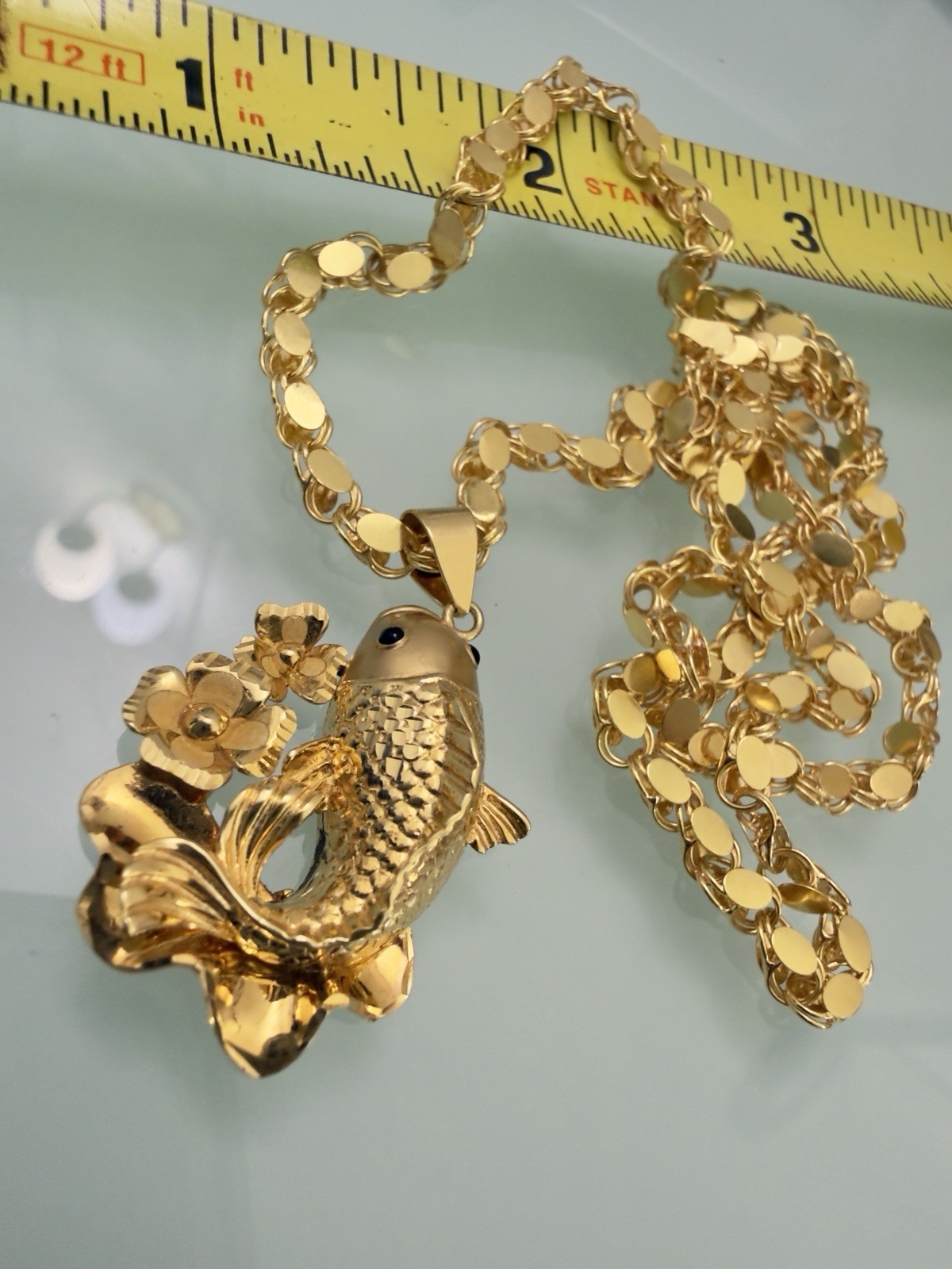 Solid 18k Damascus Yellow Gold Chain 20” Japan Koi Fish Necklace Men Women