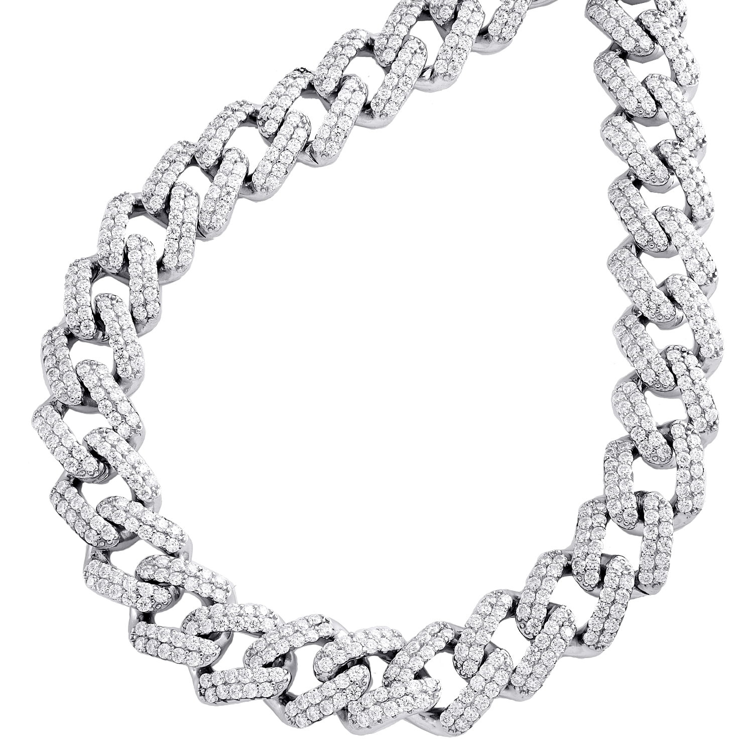 Sterling Silver Moissanite 11Mm Miami Cuban Link 20″ Prong Set Necklace 17.10 CT