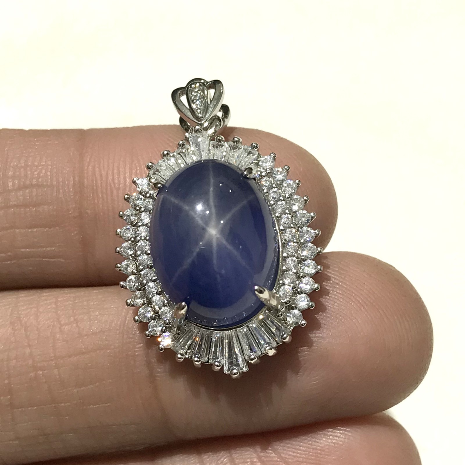 Royal Blue Star Sapphire Gemstone 16x12mm 925 Solid Sterling Silver Pendant Gift