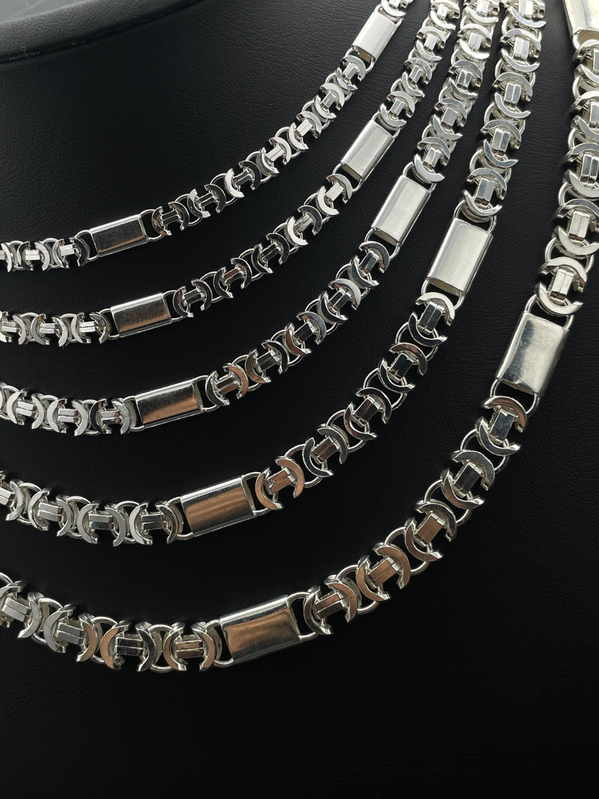 925 Sterling Silver Flat Euro Byzantine Chain Necklace&Bracelet Solid Bali King