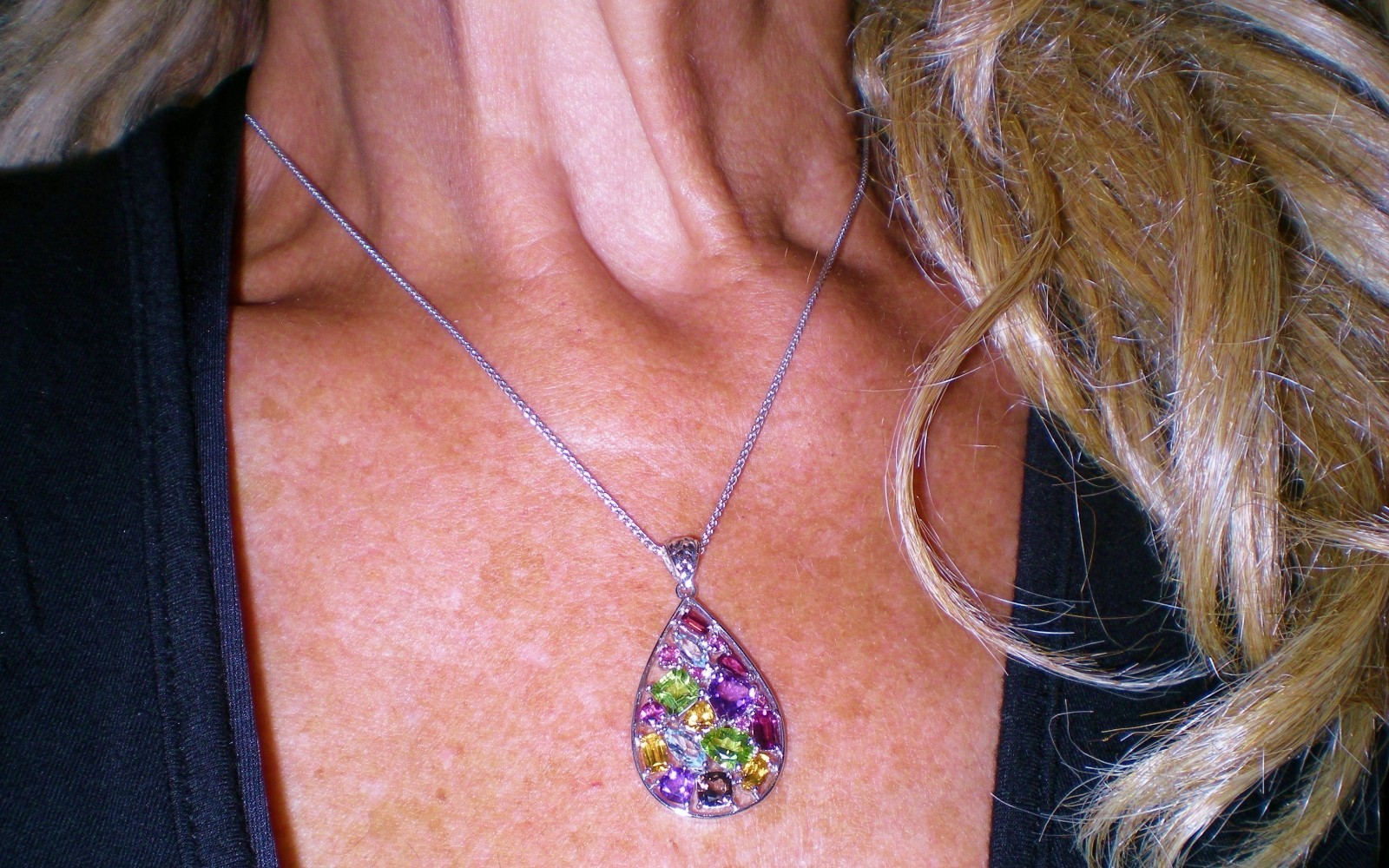 KAY Jeweler Sterling Silver Multi-Shape Natural Gemstone Teardrop Necklace 💎