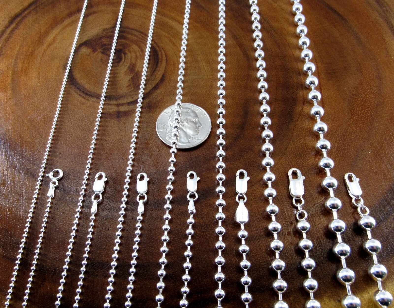 Solid 925 Sterling Silver Italian BALL/BEAD Dogtag ID Chain Necklace 1.5MM – 6MM