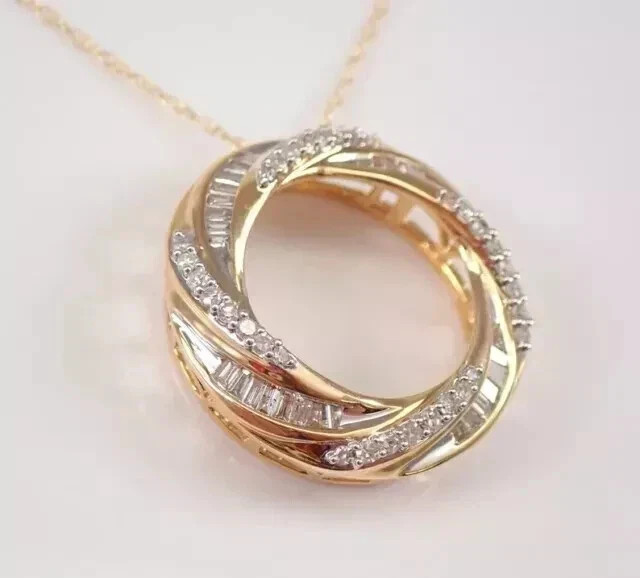 2Ct Round Cut Real Moissanite Circle of Life Pendant 14K Yellow Gold Plated 18”