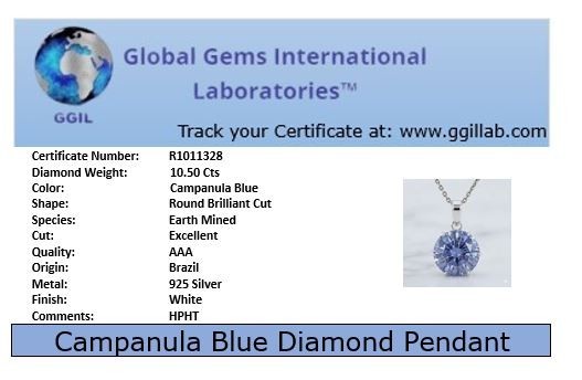 RARE 10.50 Ct Blue Diamond Solitaire Pendant, Amazing Shine, FREE Diamond studs