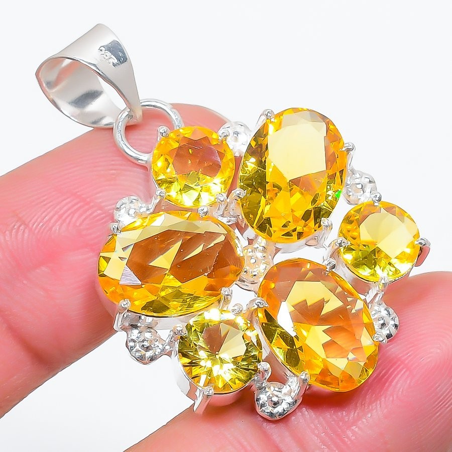 Yellow Citrine Gemstone 925 Sterling Silver Jewelry Pendant Size 1.65″For Gift