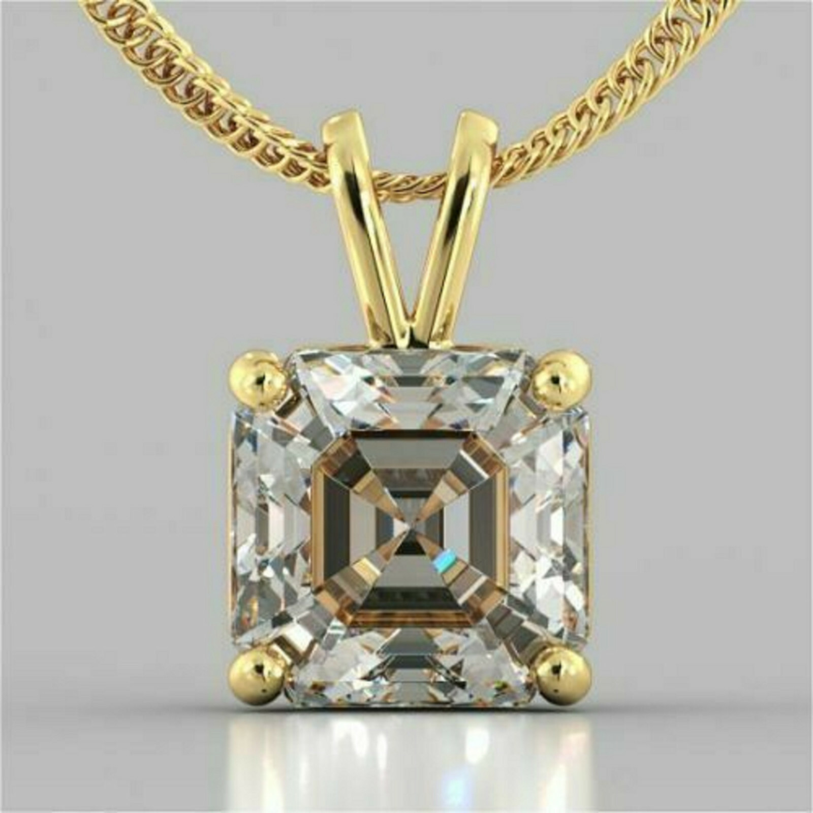 2.95Ct Asscher Cut MOISSANITE Solitaire Pendant Solid 14K Yellow Gold / NO CHAIN